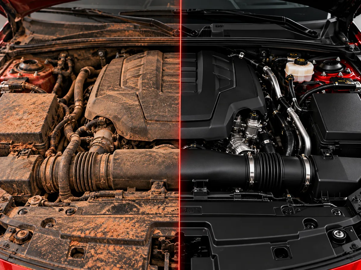 Antes e depois do detalhamento do motor
